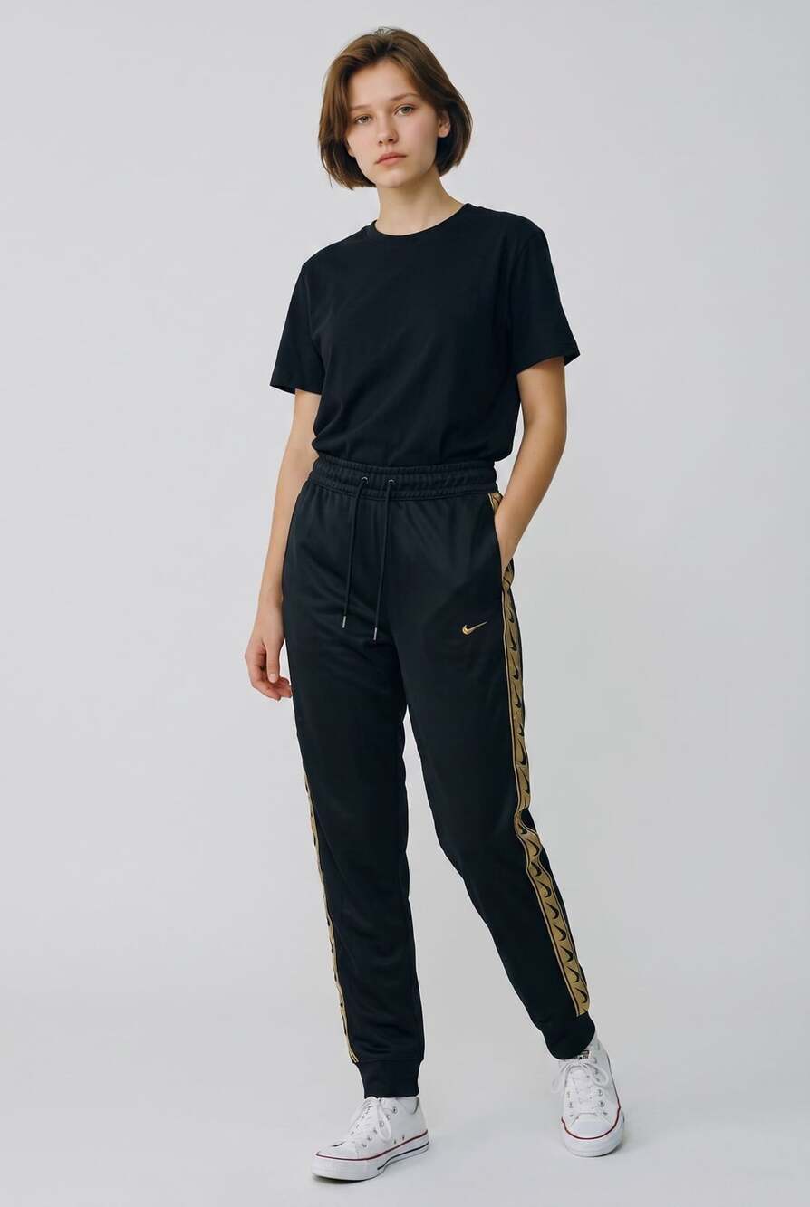Nike Women's Logo Tape Joggers Pants Black Metallic Gold CJ6325-011